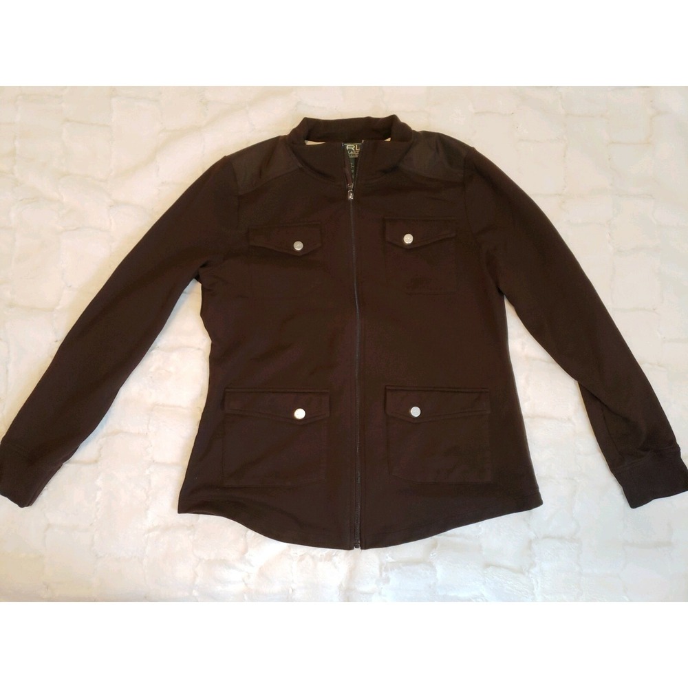 Ralph Lauren Active Zip Up Jacket L Womens Brown Solid Athleisure Casual zip